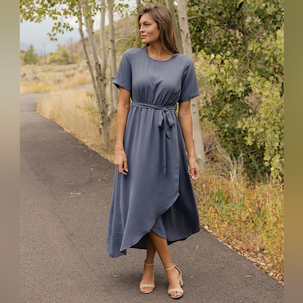 Roolee Taylor Jane Wrap Maxi Dress in Slate Blue - Picture 4 of 14